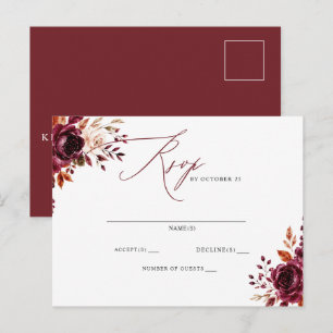 Carte Postale Élégant Boho Bourgogne Floral Automnal RSVP