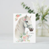 Carte Postale Élégant Boho Cheval Blanc Floral (Debout devant)