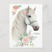 Carte Postale Élégant Boho Cheval Blanc Floral (Devant)