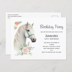 Carte Postale Élégant Boho Cheval Blanc Floral Anniversaire Invi