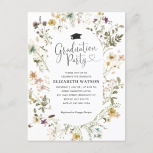 Carte Postale Élégant Boho Fleur sauvage Floral Graduation Party