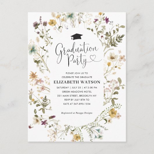 Carte Postale Élégant Boho Fleur sauvage Floral Graduation Party (Devant)