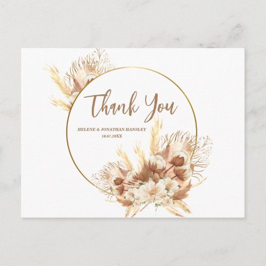 Carte Postale Elégant Boho Floral Terracotta Mariage Merci (Devant)