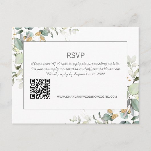 Carte Postale Elégant Botanique Eucalyptus vert QR Code RSVP (Devant)