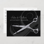 Carte Postale Elégant Boucles Noires Ciseaux Argent Rendez-vous (Devant / Derrière)