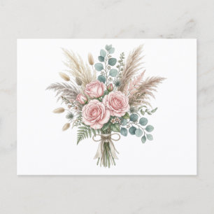 Carte Postale Élégant Bouquet Floral Boho Rose Rose Blush Mariag