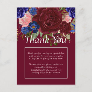 Carte Postale Élégant budget Burgundy Blue Floral Mariage