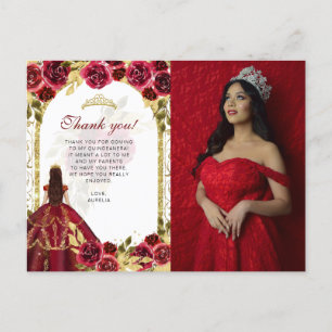 Carte Postale Élégant budget Rouge Floral photo Quinceañera
