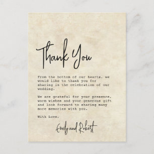 Carte Postale Élégant budget Typographie Photo Mariage Merci