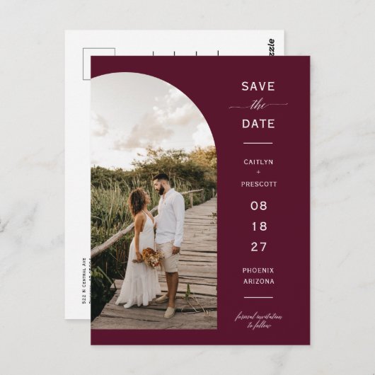 Carte Postale Elégant Burgundy Arch Photo QR Code Enregistrer la (Devant / Derrière)