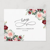 Carte Postale Elégant Burgundy Blush Floral Wedding Rsvp (Devant)