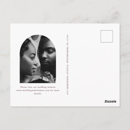 Carte Postale Elégant Burgundy Deux mariage photo Enregistrer la (Dos)