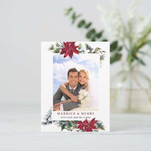 Carte Postale Elégant cadre de Noël Poinsettia Photo Salutation (Debout devant)