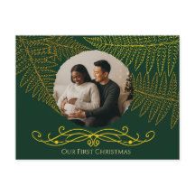 Elégant cadre Gold Fern Vert Notre premier Noël