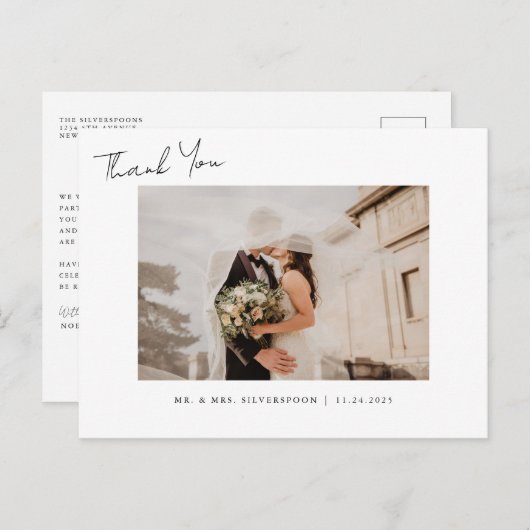 Carte Postale Elegant Calligraphy Script Wedding Photo Thank You (Devant / Derrière)