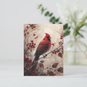 Carte Postale Elégant Cardinal et Berries peinture faunique (Debout devant)