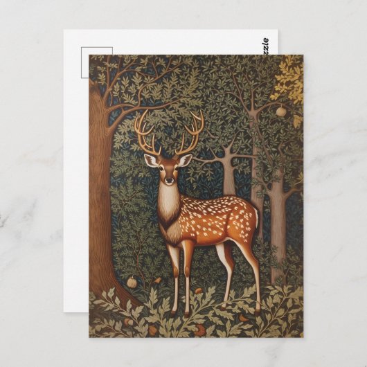 Carte Postale Élégant Cerf Dans La Forêt De Chênes (Devant / Derrière)