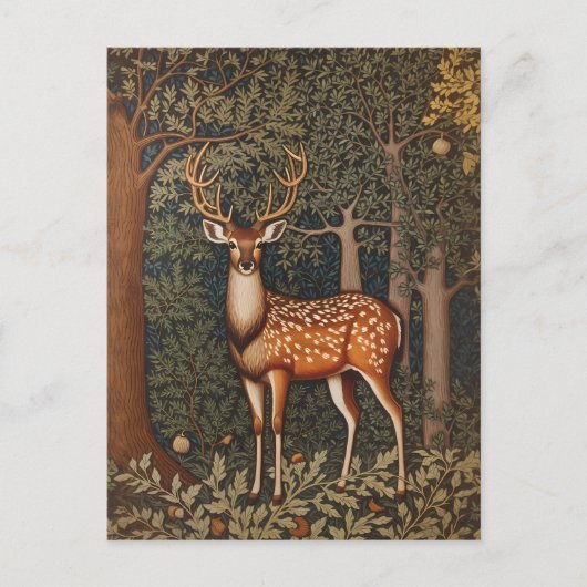 Carte Postale Élégant Cerf Dans La Forêt De Chênes (Devant)