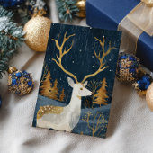 Carte Postale Elégant Cerf Marine Bleu & Or Aquarelle Cosy Noël