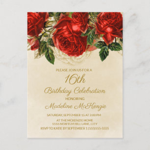 Carte Postale Elégant Champagne Roses Rouges 16e anniversaire In