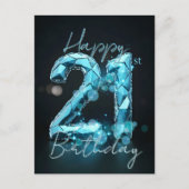 Carte Postale Élégant Chic Bleu Saphir et Noir 21e Anniversaire (Devant)