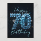 Carte Postale Élégant Chic Bleu Saphir et Noir 70e Anniversaire (Devant)