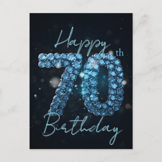 Carte Postale Élégant Chic Bleu Saphir et Noir 70e Anniversaire (Devant)