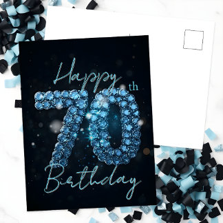 Carte Postale Élégant Chic Bleu Saphir et Noir 70e Anniversaire