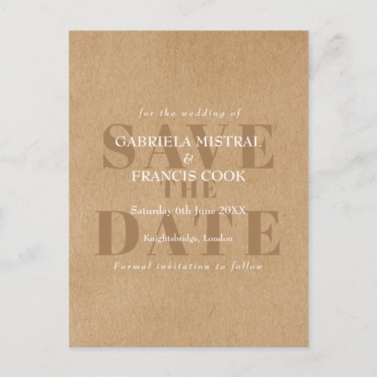 Carte Postale Élégant Chic Kraft Rustique Faire-Part de Date (Devant)
