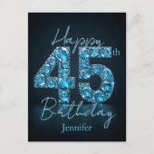 Carte Postale Élégant Chic Saphir Bleu et Noir 45e Anniversaire (Devant)