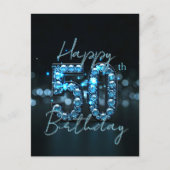 Carte Postale Élégant Chic Saphir Bleu et Noir 50e Anniversaire (Devant)
