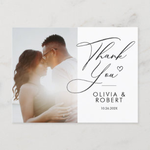 Carte Postale Elegant Chic Script Love Heart Mariage Photo Merci