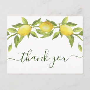Carte Postale Elégant citrons aquarelle Mariage Floral Merci