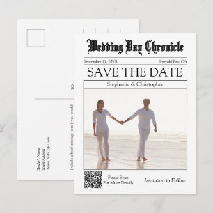Carte Postale Élégant Code QR de Mariage de Journal Enregistrez