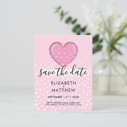 Carte Postale Élégant cœur rose et motifs à pois (Debout devant)