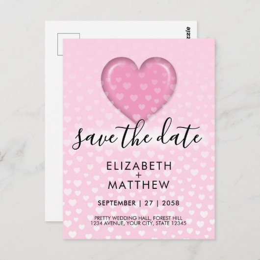 Carte Postale Élégant cœur rose et motifs à pois (Devant / Derrière)