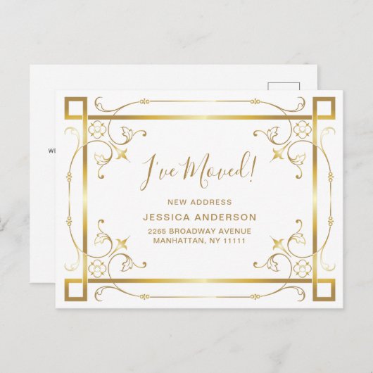 Carte Postale Elégant Colden Art Déco Moving Faire-part (Devant / Derrière)