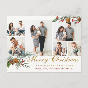 Carte Postale Élégant cônes de pin de Noël 6 voeux photo