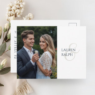 Carte Postale Élégant Couple Photo Chic avec Monogramme Remercie