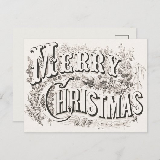 Carte Postale Elegant Currier & Ives MERRY CHRISTMAS Lithograph (Devant / Derrière)