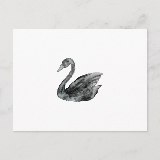 Carte Postale Elégant cygne d'aquarelle noir peint à la main (Devant)