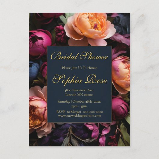 Carte Postale Elegant dark floral Bridal shower (Devant)