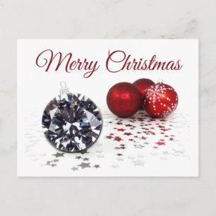 Carte Postale Élégant Diamant et Ornements de Noël Rouge