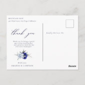 Carte Postale Elégant Dusty Blue Navy Floral Mariage Merci (Dos)