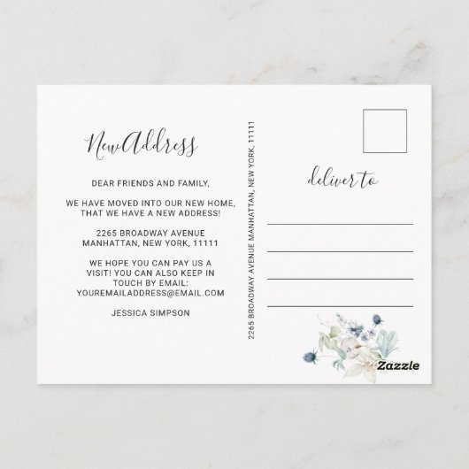 Carte Postale Elégant Dusty Blue Winter Moving Faire-part (Dos)