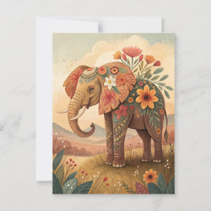 Carte Postale Élégant éléphant félicitations style d'art populai