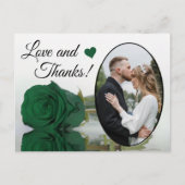 Carte Postale Élégant Emerald Green Rose Mariage Amour & Merci (Devant)