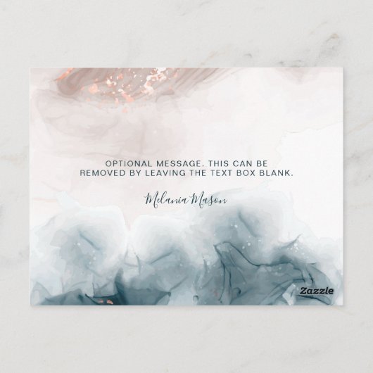 Carte Postale Élégant encre d'alcool or Blush Merci bleu (Dos)