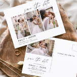 Carte Postale Élégant Enregistrer la date 4 photo minimaliste<br><div class="desc">Paysage moderne et élégant Horizontal Four (4) Photo Enregistrer la date Mariage avec typographie manuscrite. L'aimant d'invitation de date inclut la typographie de script et le design chic et simple auquel vous pouvez ajouter votre photo de fiançailles customisée à.</div>