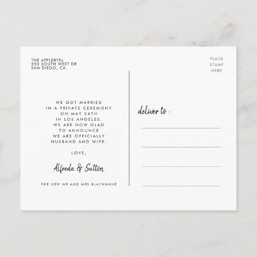 Carte Postale Elégant et mariage moderne Nous avons attaché la p (Dos)